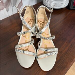 Sam Edelman Cream and Gray Snakeskin Sandals